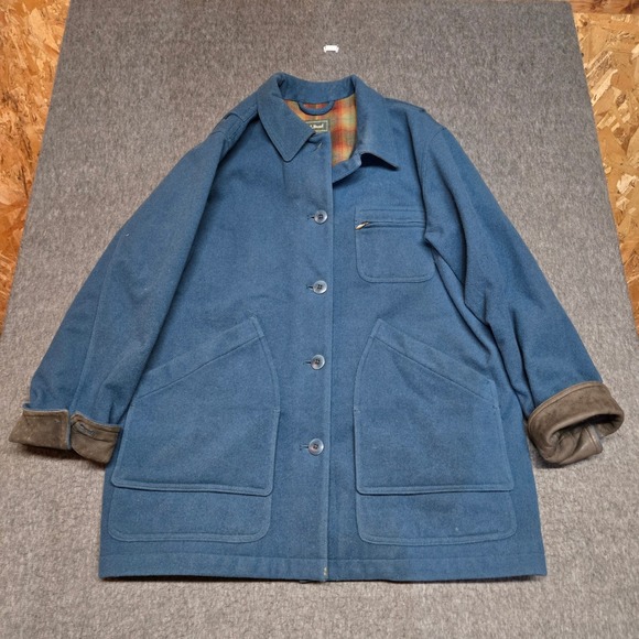 L.L. Bean Jackets & Blazers - Vintage 90s LL Bean Wool Barn Coat Womens Petite L Blue Plaid Suede Chore Jacket